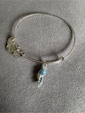 Silver Alex & Ani Jellyfish Charm Bangle Bracelet - Blue & Green